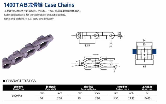 Cadenas transportadoras de cajas 1400TAB