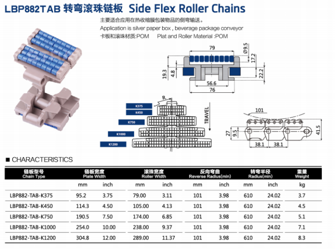 LBP882TAB Side Flex Roller Chains