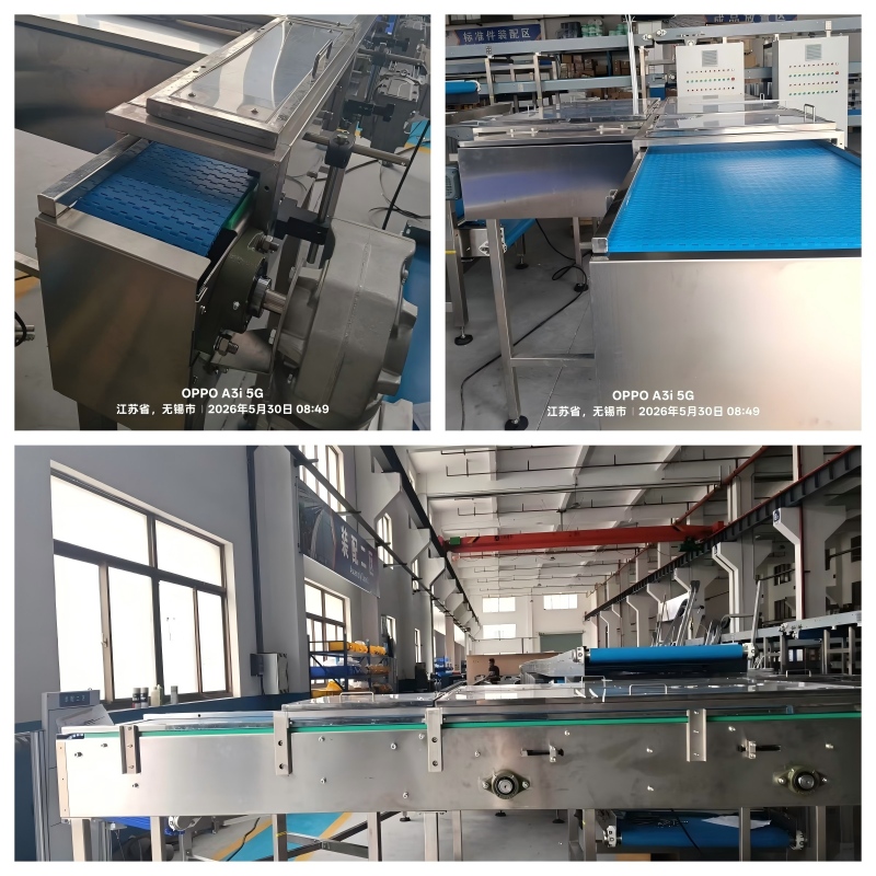Buffer table for cosmetic bottle filling line, 304 stainless steel hygienic buffer table delivered to Berlin, CS Conveyor