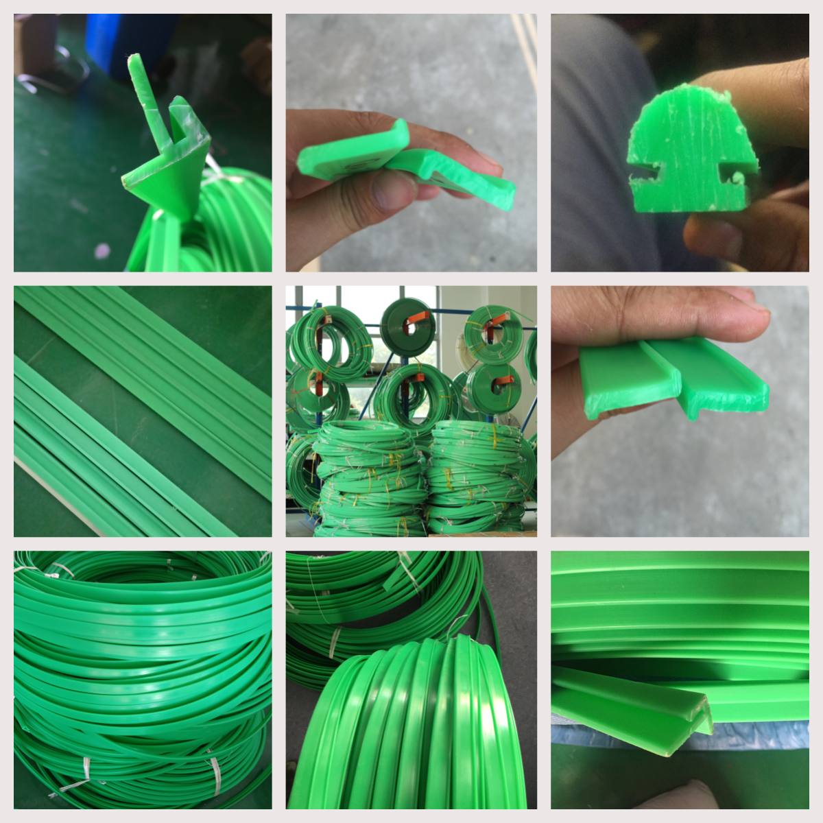 Different UHMW conveyor wear strip profiles and rolls for plastic chain conveyor guide rails